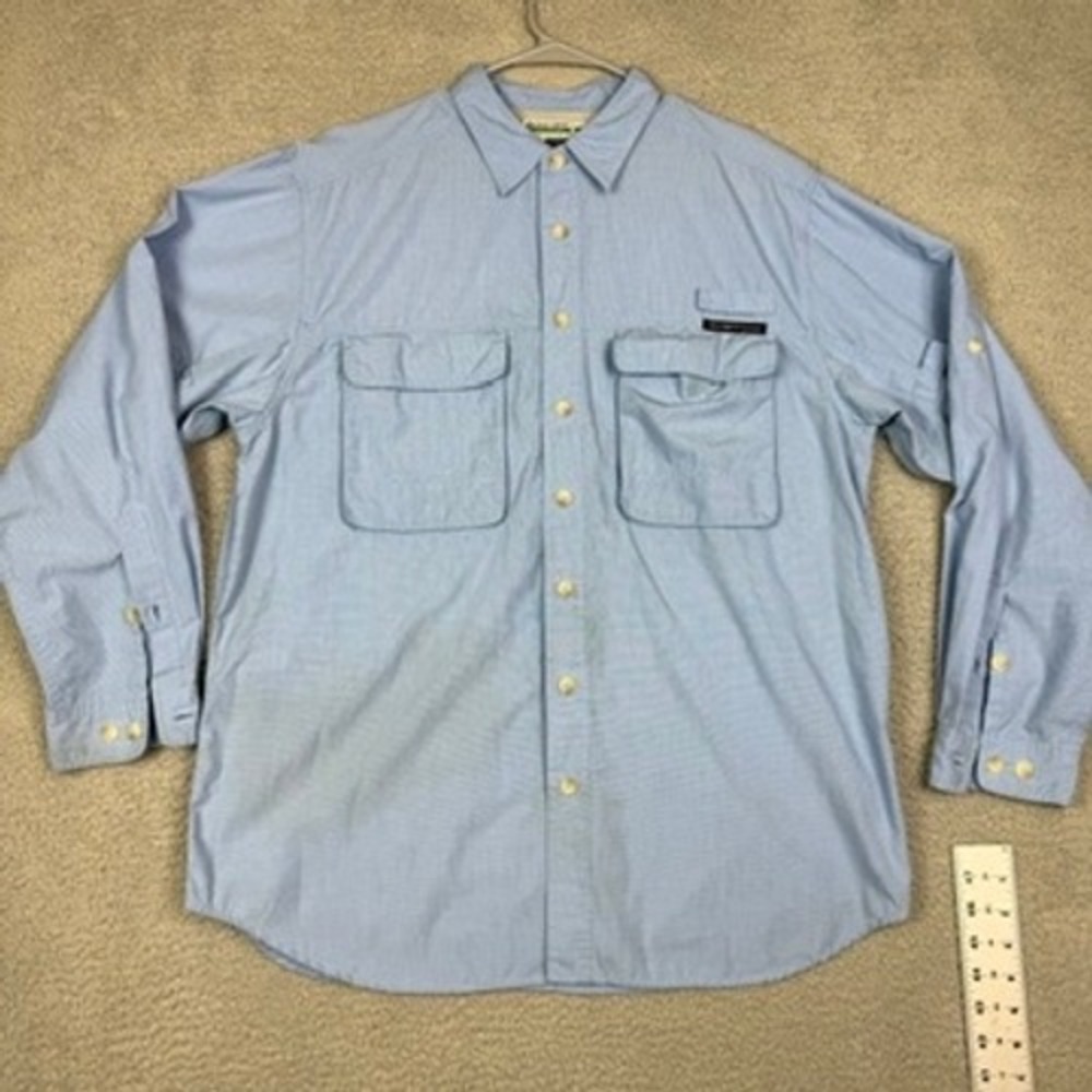 EXOFFICIO Mens L Blue Buzz Off Insect Repellent Long Sleeve‎ Button Up Shirt